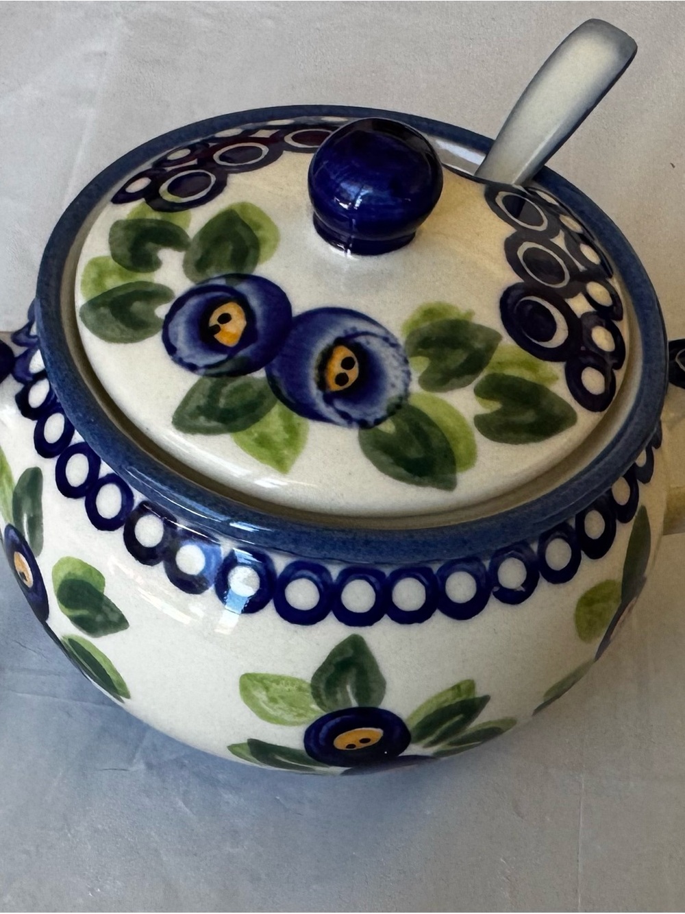 Polish Pottery Jam Sugar Dish Blueberry Pattern